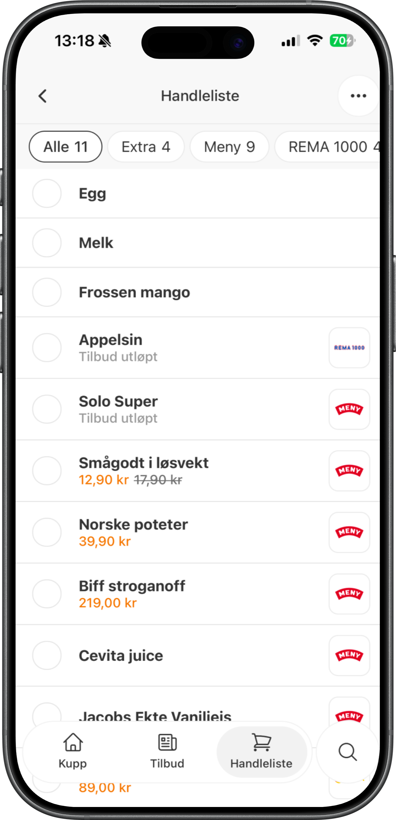 Kupp smart handleliste med tilbud